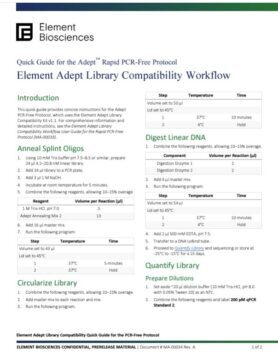Element Adept Library Compatibility Workflow Quick Guide for the Rapid PCR-Free Protocol (MA-00034)