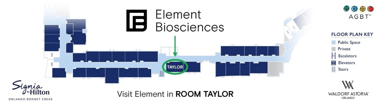 A map of AGBT 2022 with Silver Sponsor Element Biosciences in Room Taylor